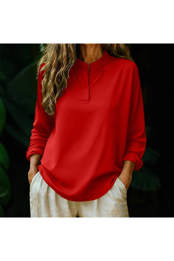 Button Shirts for Women Long Sleeve Stretch Dress Shirts Wrinkle-Free Work Blouses Slim Fit Office Tops Red M
