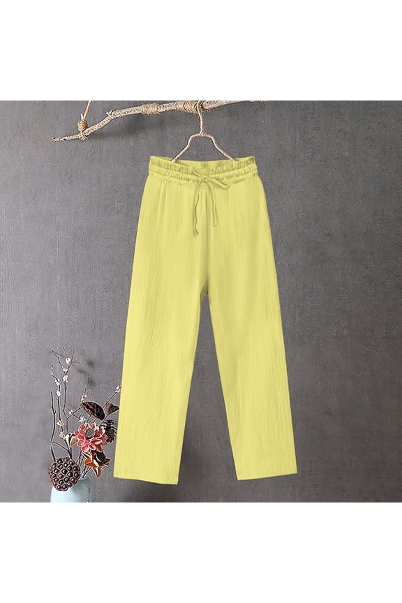 Capri Pants for Women - Wide Leg Loose Casual Trousers with Pockets Summer High Waisted Drawstring Pants