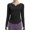 thumbnail image 1 of YueHuiYing Compression Shirt Women Long Sleeve V Neck Workout Tops Dry-Fit Gym Yoga Moisture-Wicking Sports Base Layer T-Shirts Black S, 1 of 6