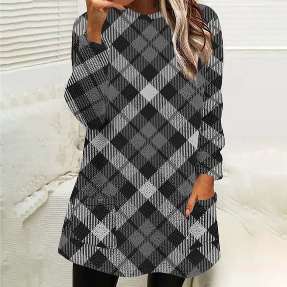 YueHuiYing Crewneck Sweatshirts Women Long Sleeve Tops Fall Fashion Winter Clothing Pullover with Pockets