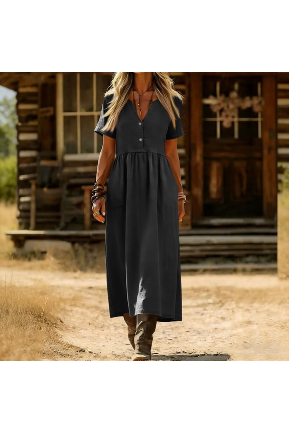 Dresses for Women 2026 Summer Cotton Linen Solid Gauze Dress Loose Casual Beach Vacation Flowy Midi Dress