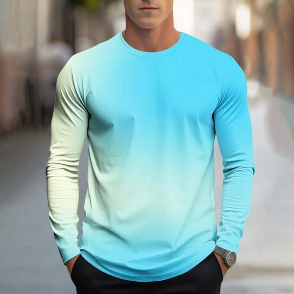 YueHuiYing Fashion Casual Men Color-Blocked Sports Comfortable and Breathable Long Sleeves Round-Neck Blouses Shirts