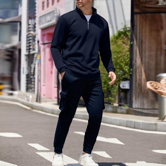 YueHuiYing Fashion Men's Outfits 2 Piece Casual Tracksuits Long Sleeve Zip Down Shirt and Pant Sets for Men's Set