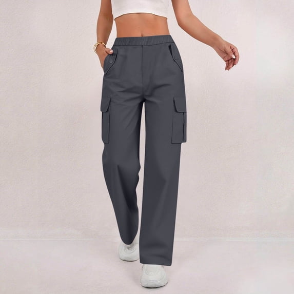 YueHuiYing Fashion Pants Women Ladies Solid-color Stretch Belt Long Pants String Button Pockets Pants Trousers
