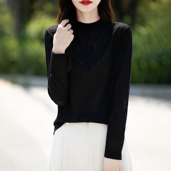 YueHuiYing Fashion Women's Casual Semi High Neck Solid Color Loose Base Knitted Autumn Winter Sweater