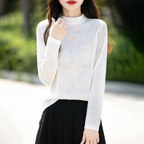 YueHuiYing Fashion Women's Casual Semi High Neck Solid Color Loose Base Knitted Autumn Winter Sweater