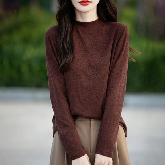 YueHuiYing Fashion Women's Casual Semi High Neck Solid Color Loose Base Knitted Autumn Winter Sweater