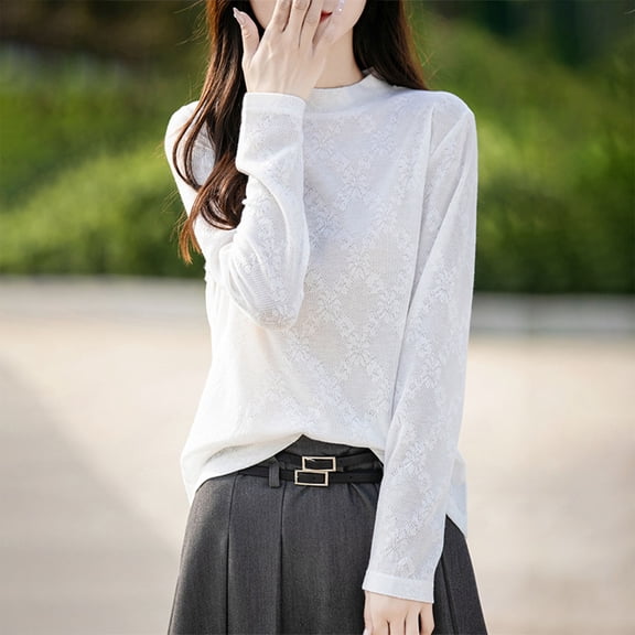 YueHuiYing Fashion Women's Casual Semi High Neck Solid Color Loose Base Knitted Autumn Winter Sweater