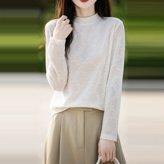 YueHuiYing Fashion Women's Casual Semi High Neck Solid Color Loose Base Knitted Autumn Winter Sweater