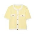 thumbnail image 1 of YueHuiYing Fashionable Women's Solid Color Round Neck Short Sleeved Button Pocket Knitted Casual Sweater, 1 of 7