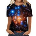 thumbnail image 1 of YueHuiYing Galaxy Shirt for Women Space Print Loose-Fit Short Sleeve Crewneck Casual Blouse Summer Graphic Tee Tops Cute Streetwear, 1 of 7