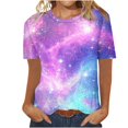 thumbnail image 1 of YueHuiYing Galaxy Shirt for Women Space Print Loose-Fit Short Sleeve Crewneck Casual Blouse Summer Graphic Tee Tops Cute Streetwear, 1 of 6
