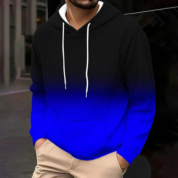 YueHuiYing Gradient Color Sweatshirt Mens Color Pullover Casual Lightweight Long Sleeve Drawstring Hooded Fall Outfit With Pocket