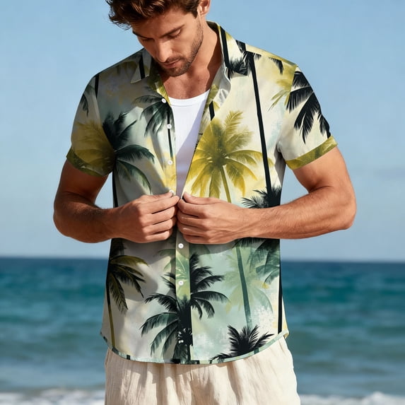 YueHuiYing Hawaiian Shirt For Men Summer Beach Casual Short Sleeve Button Down Shirts Printed Clothing
