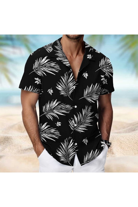 Hawaiian Shirt for Men Tropical Shirts Summer Beach Button-Down Short Sleeve Luau Aloha Floral Cruise Vacation Outfit Black 4XL