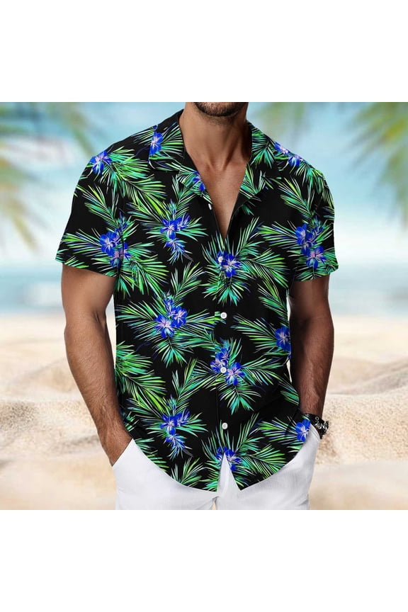 Hawaiian Shirt for Men Tropical Shirts Summer Beach Button-Down Short Sleeve Luau Aloha Floral Cruise Vacation Outfit Multicolor 4XL