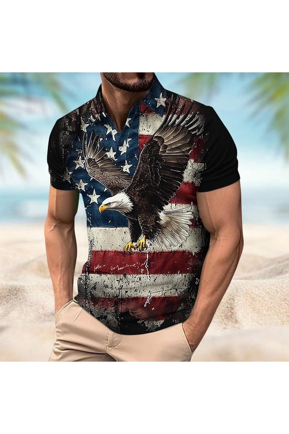 Hawaiian USA Bald Eagle Shirts American Flag Button-Down Shirt Short Sleeve Casual Holiday Beach Shirts