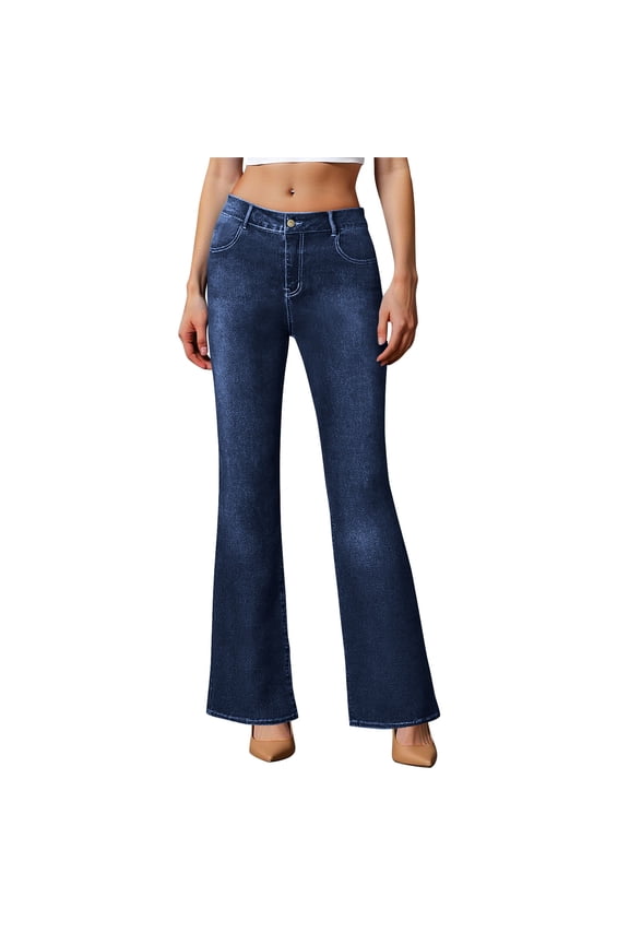 High Waisted Bell Bottom Jeans for Women Flare Stretchy Jeans with Slightly Flared Legs and Pockets