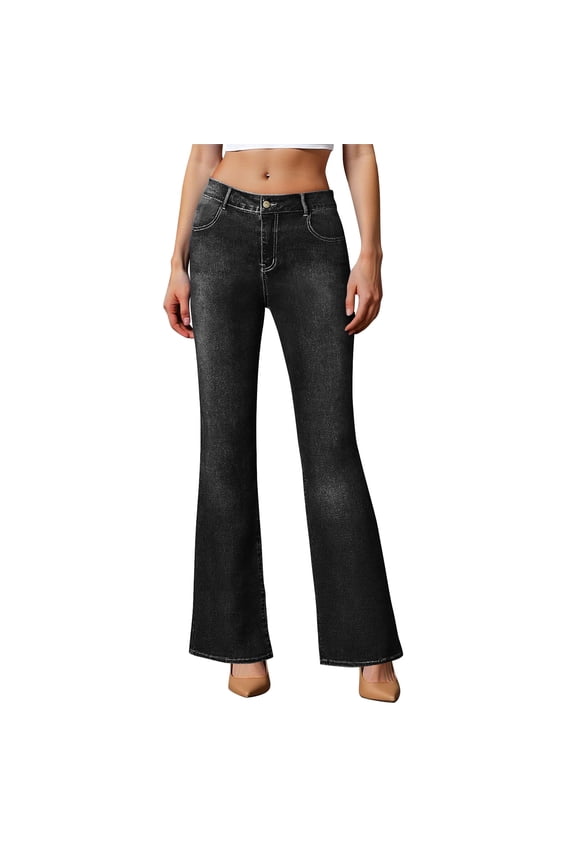 High Waisted Bell Bottom Jeans for Women Flare Stretchy Jeans with Slightly Flared Legs and Pockets