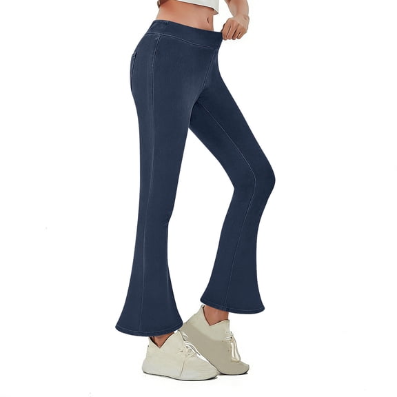 YueHuiYing High Waisted Jegging for Women Stretchy Tummy Control Skinny Flared Jeans Pull on Leggings with Pockets Trendy Casual