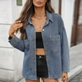 thumbnail image 1 of YueHuiYing Jean Jacket Women Trendy Fall Fashion Long Sleeve Denim Jacket Collar Barn Jackets Oversized Coat, 1 of 8