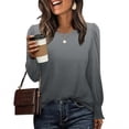 thumbnail image 1 of YueHuiYing Ladies' Fashion Gradient Color Base T-shirt Round Neck Long Sleeve Loose Tshirts Fall Clothes, 1 of 6
