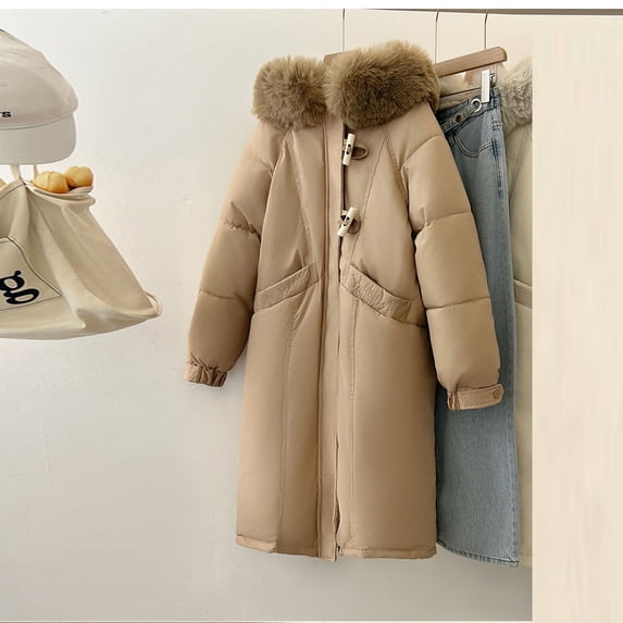 YueHuiYing Long Puffer Jacket for Women,Thickened Winter Coat Hooded with Deep Pockets, Ladies Warm Winter Jacket