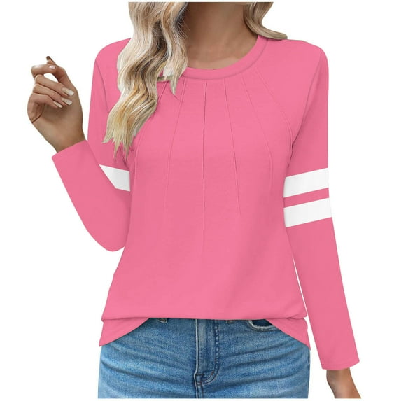YueHuiYing Long Sleeve Shirts for Women Fall Winter Clothes Crew Neck Casual Tops Loose Fit Tees Fashion Outfits