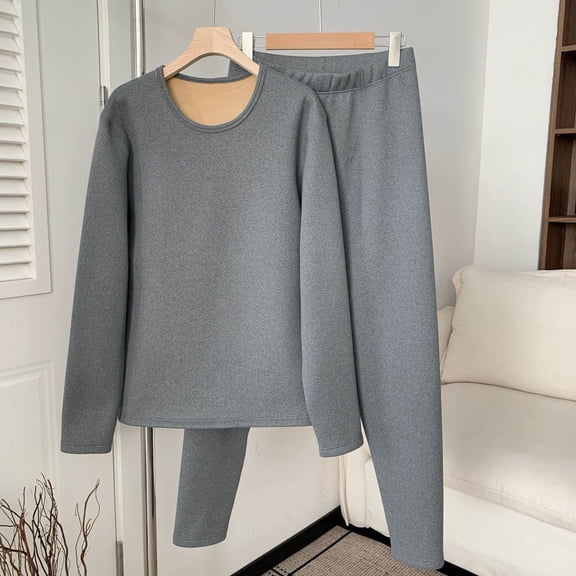 YueHuiYing Man Loose Solid Color And Winter Thick And Warm Pajamas Long Sleeves Pants Pajama Set