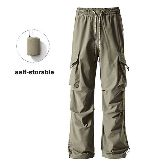 YueHuiYing Man Solid-Color Loose Casual Pocket Functional Drawstring Work Pants Full Length Pants