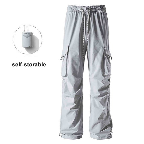 YueHuiYing Man Solid-Color Loose Casual Pocket Functional Drawstring Work Pants Full Length Pants