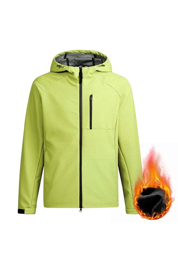 Man Solid Color Water Prooft Zipper Pocket Outdoor Adding Drawstring Hooded Outdoor Jacket Coat