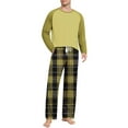 thumbnail image 1 of YueHuiYing Man Style Casual Pajama Set Long Sleeves Round Neck Shirt Waist GridLong Pants Loose Home Sets, 1 of 7