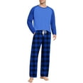 thumbnail image 1 of YueHuiYing Man Style Casual Pajama Set Long Sleeves Round Neck Shirt Waist GridLong Pants Loose Home Sets, 1 of 6
