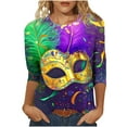 thumbnail image 1 of YueHuiYing Mardi Gras Shirts for Women Outfits Mardi Gras Outfit for Women Mask Graphic Printed 3/4 Sleeve Carnival Shirt, 1 of 3