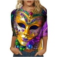 thumbnail image 1 of YueHuiYing Mardi Gras Shirts for Women Outfits Mardi Gras Outfit for Women Mask Graphic Printed 3/4 Sleeve Carnival Shirt, 1 of 3