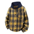 thumbnail image 1 of YueHuiYing Men Flannel Patchwork Fashion Plaid Hooded Button Long Sleeve Jacket Shirts, 1 of 4