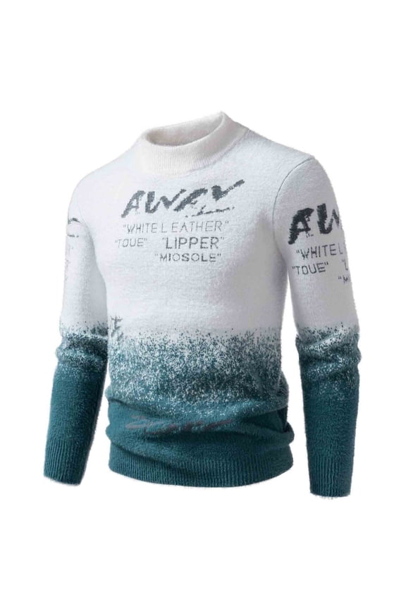 Men Gradient Thickened Loose Fashionable Warm Imitation Mink Knitted Sweater Half-High-Neck Collar Sweater