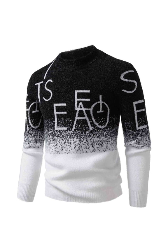 Men Gradient Thickened Loose Fashionable Warm Imitation Mink Knitted Sweater Half-High-Neck Collar Sweater