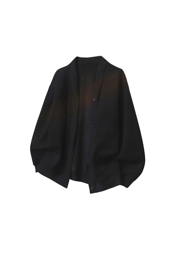 Men Korean V-Neck Sweater Solid Color Knitted Jacket Casual Warm Cardigan Jacket