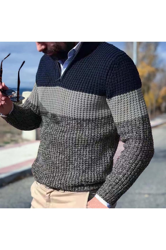 Men Quarter Zipper Solid Sweater Casual Stand Collar Plain Pullover Winter Long Sleeve Warm Shirt