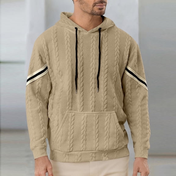 YueHuiYing Men Solid-Color Casual Loose Drawstring Pocket Knit Long-Sleeve Hoodie Top Oversized Casual Sweatshirt with Pocket Pullover