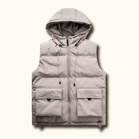 YueHuiYing Men Solid-Color Outdoor Thick Workwear Multiple Pockets Stand-Up Collar Camisole Sleeveless Parkas