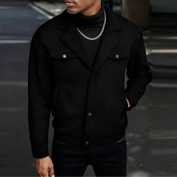 YueHuiYing Men Solid-Color Windbreaker Business Casual Fashion Slim Pocket Buckle Long Sleeve Turndown Collar Blouse Lightweight Jacket