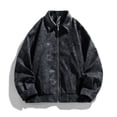 thumbnail image 1 of YueHuiYing Men Vintage Casual Fashion Solid Long Sleeve Turndown Collar Pullover WinterCausal Zip Up Outerwear, 1 of 9