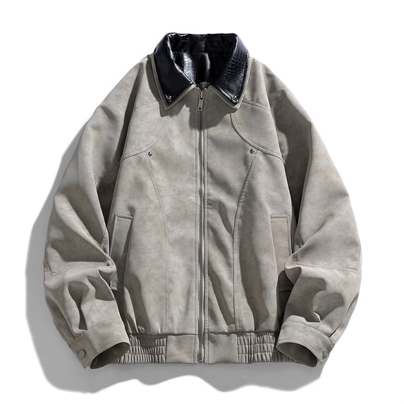 YueHuiYing Men Vintage Casual Fashion Solid Long Sleeve Turndown Collar Pullover WinterCausal Zip Up Outerwear