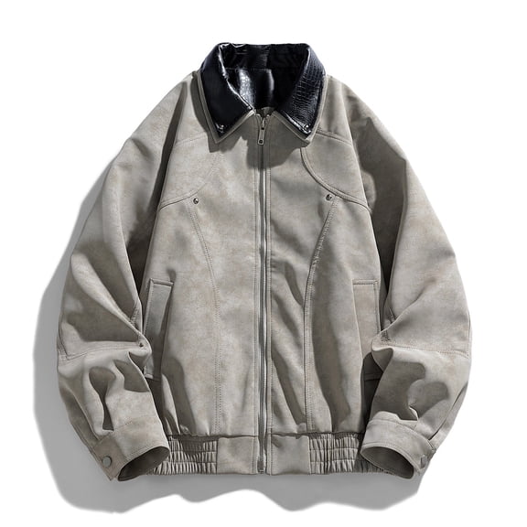 YueHuiYing Men Vintage Casual Fashion Solid Long Sleeve Turndown Collar Pullover WinterCausal Zip Up Outerwear