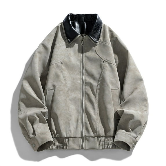 YueHuiYing Men Vintage Casual Fashion Solid Long Sleeve Turndown Collar Pullover WinterCausal Zip Up Outerwear