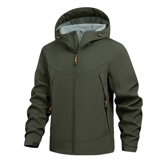 YueHuiYing Men Winter Casual Solid Color Zipper Pocket Turndown Collar Long Sleeve Hooded Outwear Jackets