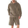 thumbnail image 1 of YueHuiYing Men's 2 Piece Long Sleeve Solid Color Hooded Sweatshirt With Elastic Waistband And Drawstring Shorts Lining Set, 1 of 9